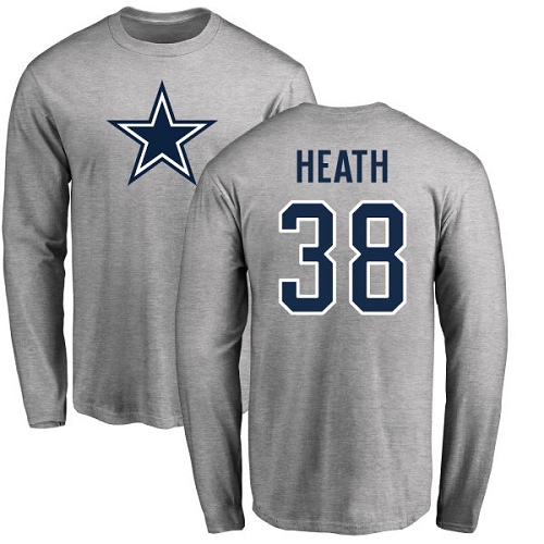 Men Dallas Cowboys Ash Jeff Heath Name and Number Logo #38 Long Sleeve Nike NFL T Shirt